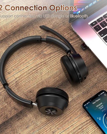 (Upgraded Version) Wireless Headset, Bluetooth Headset with Noise Cancelling Microphone, Best Headphones with Mic Mute & USB Dongle for PC/Computer/Laptop/Cell Phones/Remote Work/Call Center