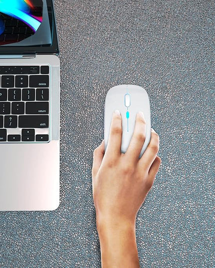 Wireless Bluetooth Mouse Rechargeable Laptop Mice with LED Use Portable(BT5.2 and USB 2.4G) Dual Mode Connection Silent Slim Computer Mouse for Laptop/iPad Tablet/Apple MacBook/PC(Silver)