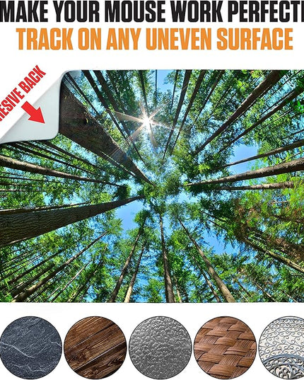 Mouse Pad Adhesive Bottom - Sticks to Any Surface - Portable - Webcam Covers and Screen Cleaner Included (Tall Trees)