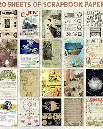 Fayware 411 Vintage Washi Stickers & 20 Scrapbook Papers Ephemera for Junk Journals & Scrapbooking