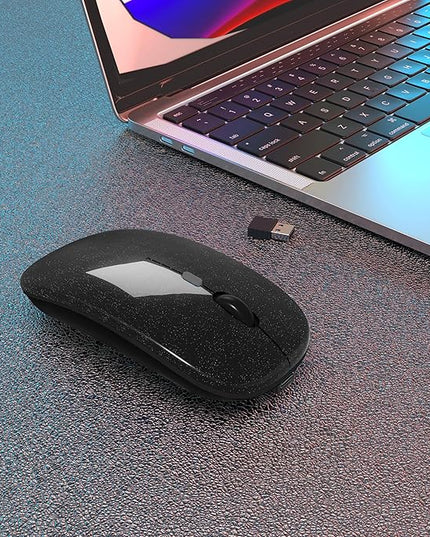 Wireless Bluetooth Mouse Rechargeable Laptop Mice Use Portable(Bluetooth5.2 and USB 2.4G) Dual Mode Connection Silent Slim Computer Mouse for Laptop/iPad Tablet/Apple MacBook/PC(Bright Black)