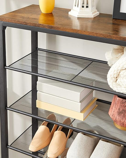 VASAGLE 6-Tier Shoe Rack, Shoe Organizer for Closet, Entryway, 24-30 Pairs of Shoes, Large Shoe Rack Organizer with 5 Metal Mesh Shelves, 11.8 x 39.4 x 43.3 Inches, Rustic Brown and Black ULBS016B01