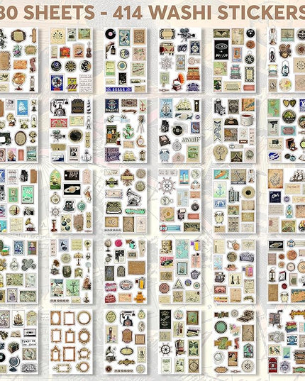 Fayware 411 Vintage Washi Stickers & 20 Scrapbook Papers Ephemera for Junk Journals & Scrapbooking