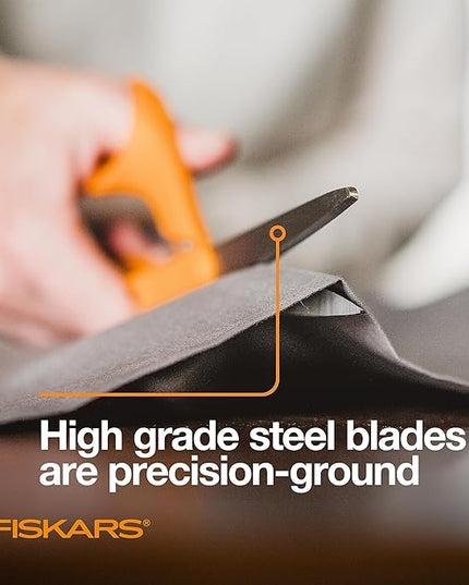 Fiskars 8" Original Orange-Handled Stainless Steel Scissors, Ergonomic and Keeps Material Flat, Sharp All-Purpose Paper and Fabric Scissors for Office, Arts, and Crafts