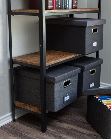 Internet's Best Collapsible File Storage Organizer with Lid - Decorative Linen Filing & Storage Office Box – Hanging Letter/Legal Folder – Home Office Bins Cabinet – Charcoal Container - 6 Pack