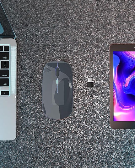 Wireless Bluetooth Mouse Rechargeable Laptop Mice with LED Use Portable(BT5.2 and USB 2.4G) Dual Mode Connection Silent Slim Computer Mouse for Laptop/iPad Tablet/Apple MacBook/PC(Grey)