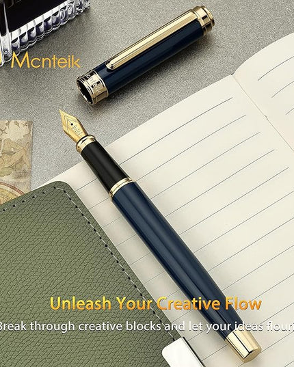 MCNTEIK 317 Fountain Pen,Stunning Luxury Piano Lacquer,18K Gilded Nib(Fine),Gorgeous 24K Gold Finish, Ink Converter,Best Gift for Men&Women-Elegant,Executive,Nice Pens for Writing, BU-F
