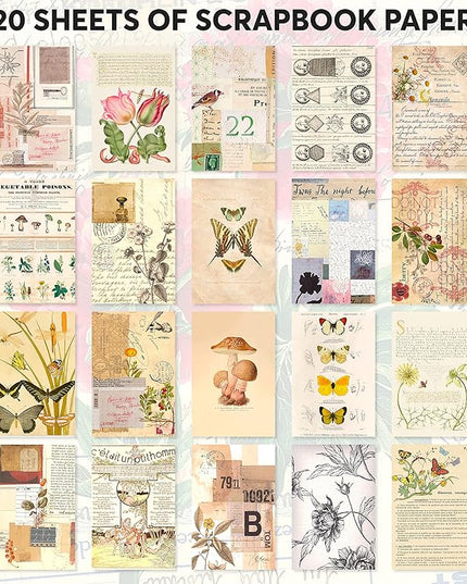 FAYWARE Vintage Washi Stickers for Journaling - Ephemera Book for Journaling with 414 Stickers & 20 Scrapbook Papers. Junk Journal Supplies, Scrapbooking Supplies
