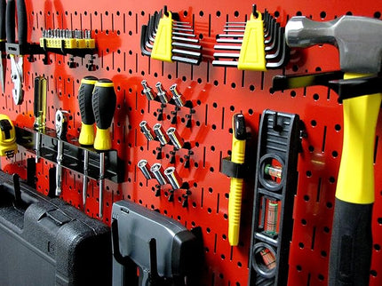 Wall Control Pegboard Value Pack - (3) Pack of Wall Control 16-Inch Tall x 32-Inch Wide Horizontal Red Metal Wallboards for Home & Garage Tool Storage Organization (Red Pegboard)