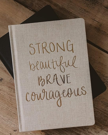 Sweet Water Decor Cute Motivational Lined Composition Notebook for Women, 100 Ruled Pages for Writing, Diary with Fabric Inspirational Cover (Strong Beautiful Brave Courageous)
