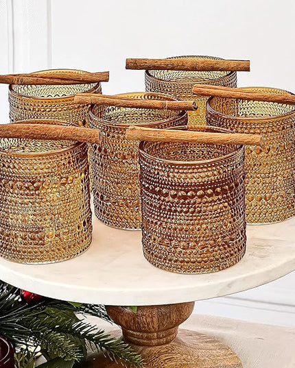 Kate Aspen Beaded Amber Drinking Glasses Set of 6-10 oz Vintage Glassware Jupiter Glasses, Cocktail Glass, Juice Glass, Water Cups Hostess Gift, Present, Gift for Newlyweds (Pack of 4)