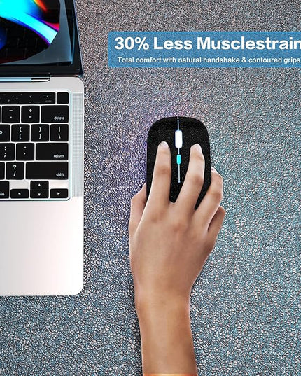 Wireless Bluetooth Mouse Rechargeable Laptop Mice with LED Use Portable(BT5.2 and USB 2.4G) Dual Mode Connection Silent Slim Computer Mouse for Laptop/iPad Tablet/Apple MacBook/PC(Black Pearl)