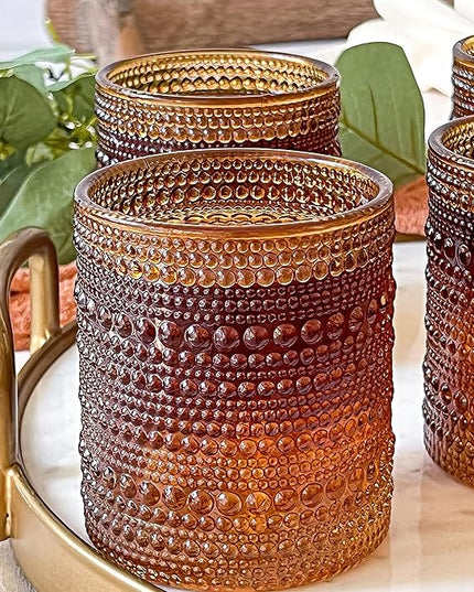 Kate Aspen Beaded Amber Drinking Glasses Set of 6-10 oz Vintage Glassware Jupiter Glasses, Cocktail Glass, Juice Glass, Water Cups Hostess Gift, Present, Gift for Newlyweds (Pack of 4)