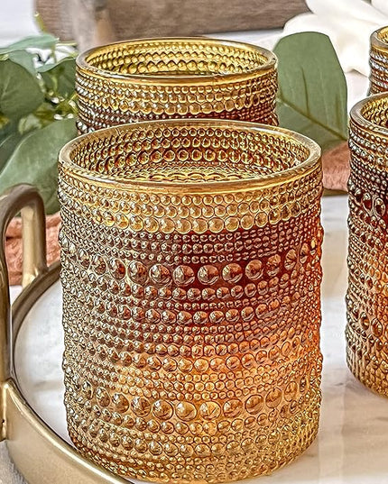Kate Aspen Beaded Amber Drinking Glasses Set of 6-10 oz Vintage Glassware Set Jupiter Glasses, Cocktail Glass Set, Juice Glass, Water Cups Hostess Gift, Present, Gift for Newlyweds