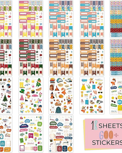 Clever Fox Seasonal Planner Stickers – 600+ Month, Holiday, Washi Tape & Seasons Stickers for Monthly Journal & Calendar – 18 Sheets (Seasonal Pack)
