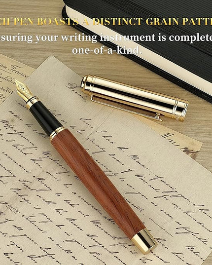 BEILUNER 316 Fountain Pen,Stunning Luxury Rosewood,24K Gilded Nib(Fine),Gorgeous 24K Gold Finish, Ink Converter,Nice Gift for Men&Women-Elegant,Executive,Christmas Pens for Writing