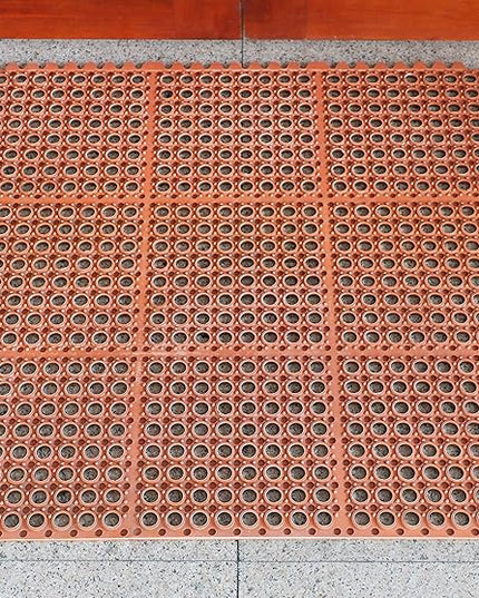 New Star 1 pc Heavy Duty Red 36x36 inch Interlocking Restaurant / Bar Grease Resistant Rubber Floor Mat
