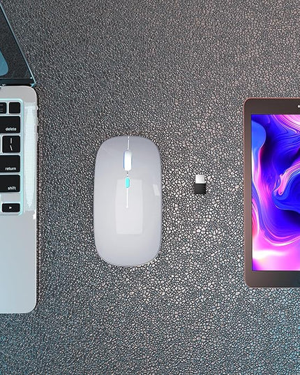 Wireless Bluetooth Mouse Rechargeable Laptop Mice with LED Use Portable(BT5.2 and USB 2.4G) Dual Mode Connection Silent Slim Computer Mouse for Laptop/iPad Tablet/Apple MacBook/PC(Silver)