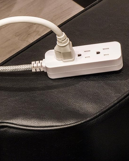 GE 3-Outlet Power Strip Surge Protector 15 Ft Braided Extension Cord with Multiple Outlets Grounded Flat Plug UL Listed White 40530