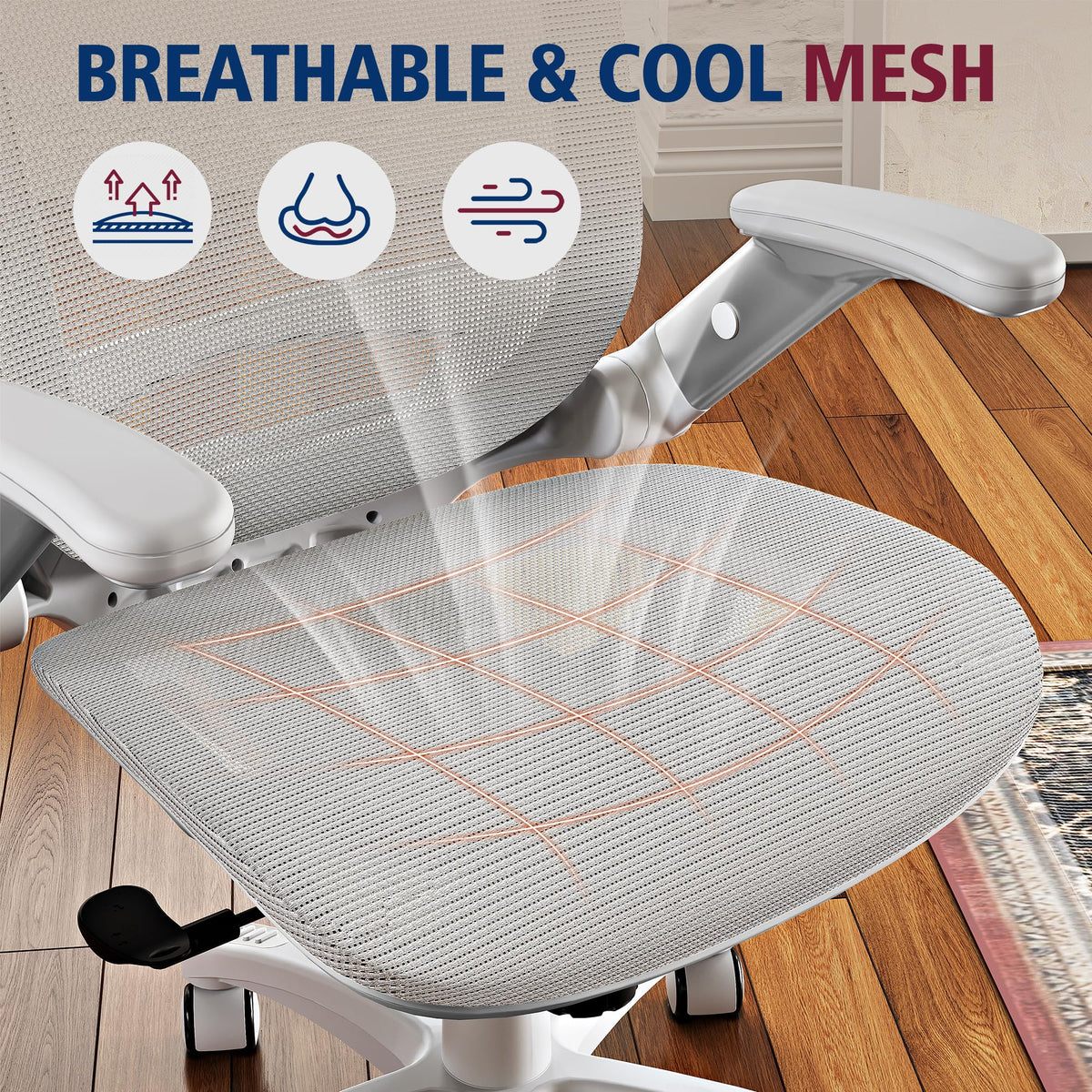 GABRYLLY Ergonomic Office Chair, High Back Home Desk Chair with 2D Flip-Up Arms, 3D Headrest, 90-120° Tilt and Wide Cushion, Big and Tall Mesh Chairs for Man Woman, Computer Task Chair Light Grey