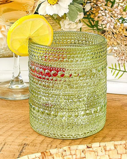 Kate Aspen Sage Green Hobnail Beaded Drinking Glasses Set of 6-10 oz Vintage Glassware, Holiday Entertaining Drinkware, Water & Cocktail Glasses - Great Christmas or Hostess Gift