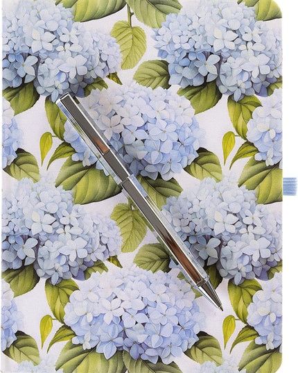 Graphique Hortensia Lined Journal Plus Pen Luxe Collection, Hardcover Diary Notebook for Writing, Silver Foil Embossing, 160 Pages, 6” x 8”
