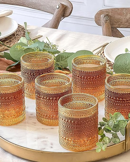 Kate Aspen Beaded Amber Drinking Glasses Set of 6-10 oz Vintage Glassware Set Jupiter Glasses, Cocktail Glass Set, Juice Glass, Water Cups Hostess Gift, Present, Gift for Newlyweds