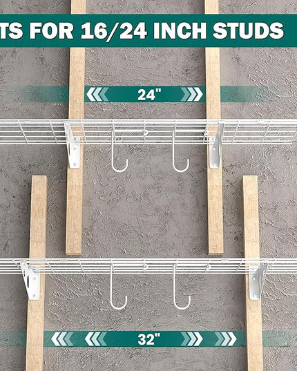 EVERHANGER Garage Wall Shelves, 12 X 48 Inch Wall Mounted Storage Shelves, Heavy Duty Metal Shelving with Hooks, 2 Pack, White