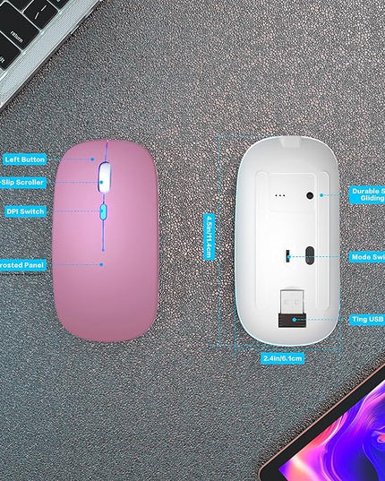 Wireless Bluetooth Mouse Rechargeable Laptop Mice with LED Use Portable(BT5.2 and USB 2.4G) Dual Mode Connection Silent Slim Computer Mouse for Laptop/iPad Tablet/Apple MacBook/PC (Rose Gold)