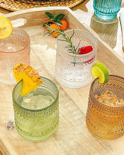 Kate Aspen Sage Green Hobnail Beaded Drinking Glasses Set of 6-10 oz Vintage Glassware, Holiday Entertaining Drinkware, Water & Cocktail Glasses - Great Christmas or Hostess Gift