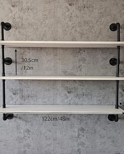 Industrial Pipe Shelving Rustic White Pipe Wall Shelves Industrial Shelves with Wood Planks Floating Shelves 48 Inch Farmhouse Bathroom,Kitchen Shelving Wall Mounted