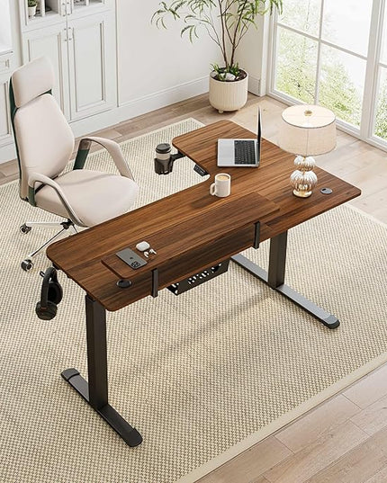 EUREKA ERGONOMIC Standing Desk Electric Adjustable Height (61"x43") Computer Desk with Keyboard Tray, Sit Stand Desk L Shaped Desk for Work/Home Office,Dual Motor,Memory Presets,2 USB/RGB,Walnut/Left