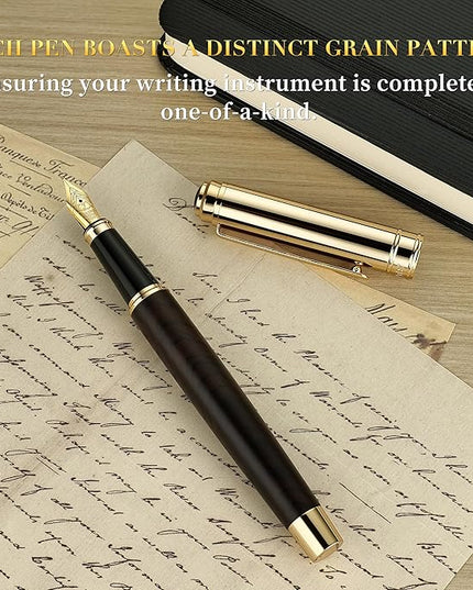 BEILUNER 316 Fountain Pen,Stunning Luxury Blackwood,24K Gilded Nib(Fine),Gorgeous 24K Gold Finish, Ink Converter,Fancy Gift for Men&Women-Elegant,Executive,Graduation Pens for Writing, BK-F