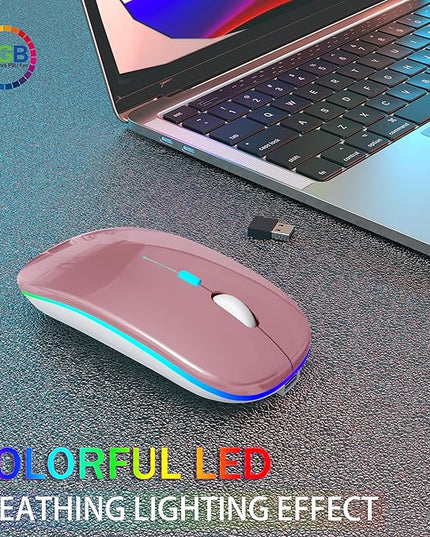 Wireless Bluetooth Mouse Rechargeable Laptop Mice with LED Use Portable(BT5.2 and USB 2.4G) Dual Mode Connection Silent Slim Computer Mouse for Laptop/iPad Tablet/Apple MacBook/PC (Rose Gold)