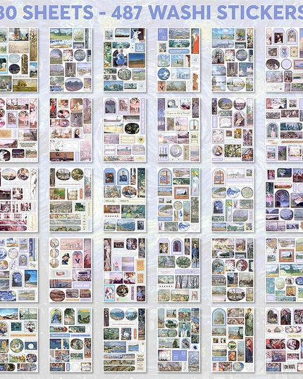 Fayware Vintage Journaling Supplies for Junk Journal - 487 Scrapbooking Stickers & 20 Ephemera Papers Washi Stickers with Art Famous Paintings