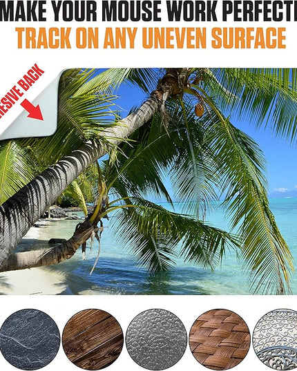 Adhesive Mouse Pad - Peel and Sticks to Any Surface - Travel Mouse Pad, Sticky for Any Surface - Excellent Tracking - Beach Palms in The Sand