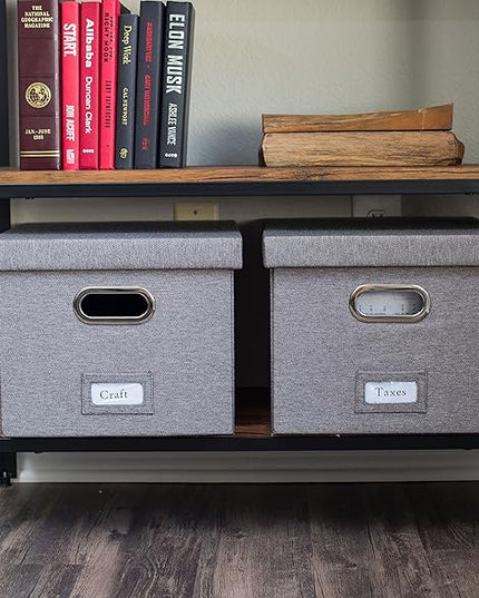 Internet's Best Collapsible File Box Storage Organizer with Lid - Decorative Linen Filing & Storage Office Boxes – Hanging Letter/Legal Folder – Home Office Bins Cabinet – Grey Container - 1 Pack