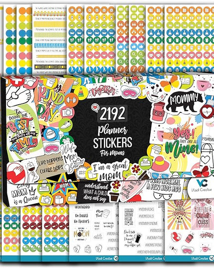 Vladi Creative Busy Mom Planner Stickers - 2190+ pcs, 18 Sheets, Decorative & Productivity-Boosting Colorful Stickers for Journals, Calendars, Scrapbooking, Time Management, & DIY Planner Decoration