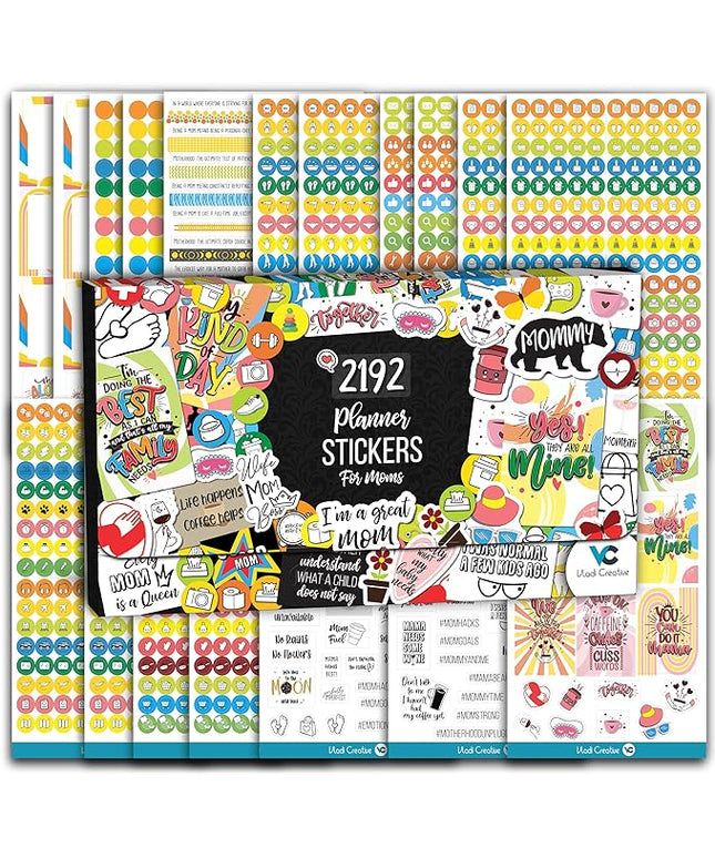 Vladi Creative Busy Mom Planner Stickers - 2190+ pcs, 18 Sheets, Decorative & Productivity-Boosting Colorful Stickers for Journals, Calendars, Scrapbooking, Time Management, & DIY Planner Decoration
