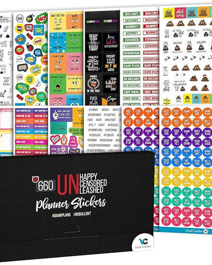 Vladi Creative Rude & Humorous Planner Stickers - 660pcs, 12 Sheets, Funny Adult Curse, Meme & Rude Stickers for Planners, Journals & Organizers, Hilarious & Bold Adult Humor Designs for Personal Use