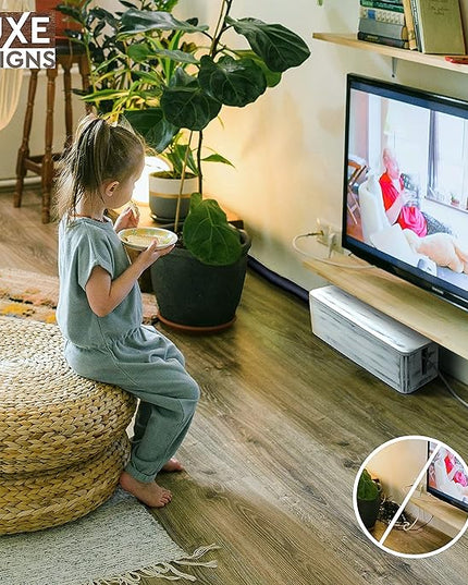 Rustic Cable Management Box & Cord Organizer- Cable Organizer for Desk, Home, Office. Hides Wires, Surge Protectors, Power Strips. Eco Friendly Mango Wood Cord Management Solution (Rustic White)