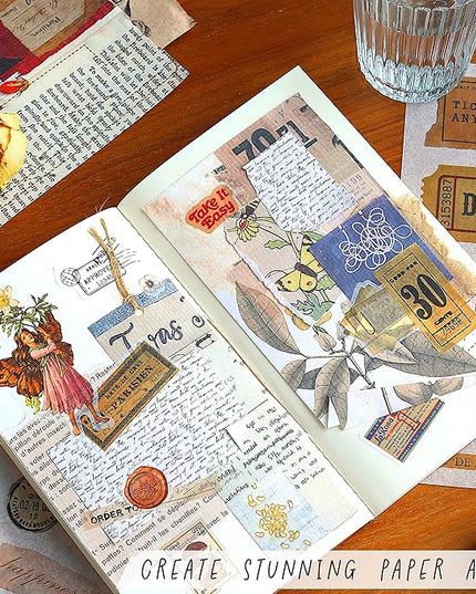 FAYWARE Vintage Washi Stickers for Journaling - Ephemera Book for Journaling with 414 Stickers & 20 Scrapbook Papers. Junk Journal Supplies, Scrapbooking Supplies