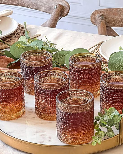 Kate Aspen Beaded Amber Drinking Glasses Set of 6-10 oz Vintage Glassware Jupiter Glasses, Cocktail Glass, Juice Glass, Water Cups Hostess Gift, Present, Gift for Newlyweds (Pack of 4)