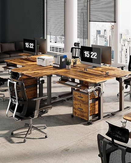 EUREKA ERGONOMIC Standing Desk with Keyboard Tray, Computer Desk, 61" L Shaped Electric Adjustable Height Desk w Monitor Stand LED, Corner Sit Stand Desk Gaming Desk, Dual Motor,Right/Rustic Brown