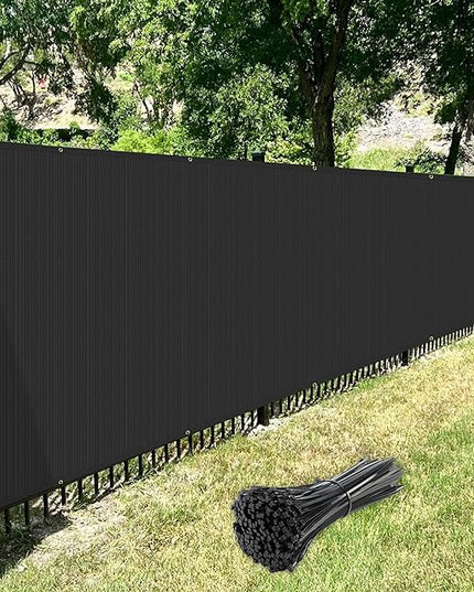 Windscreen4less Privacy Fence Screen Heavy Duty Windscreen Fencing Mesh Fabric Shade Net Cover with Brass Grommtes for Outdoor Wall Garden Yard Pool Deck, 6'x1' Black