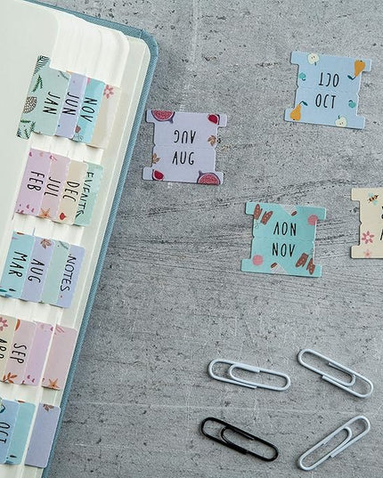 DiverseBee Laminated Planner Monthly Tabs, 24 Peel and Stick Tabs for Notebooks (12 Month Tabs and 12 Blank Tabs), Calendar Monthly Tab Stickers/Dividers (Assorted), Medium